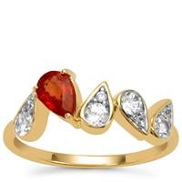 Songea Red Sapphire Ring with White Zircon in 9K Gold 1.10cts