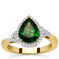 Tsavorite Garnet Ring with Diamond in 18K Gold 2.25cts
