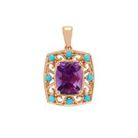 Moroccan Amethyst Pendant with Sleeping Beauty Turquoise in 9K Rose Gold 3.30cts