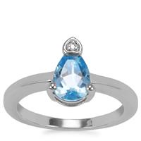 Swiss Blue Topaz Ring with White Zircon in Sterling Silver 1.49cts