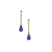 Thai Sapphire, Tanzanite Earrings with White Zircon in Gold Plated Sterling Silver 10.75cts (F)
