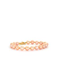 Naturally Papaya Cultured Pearl Bracelet in Gold Tone Sterling Silver (8mm x 7mm)