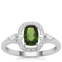 Chrome Diopside Ring with White Zircon in Sterling Silver 1.08cts