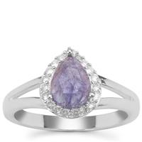 Rose Cut Tanzanite Ring with White Zircon in Sterling Silver 1.48cts