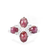 Star Ruby Ring with White Zircon in Sterling Silver 5.17cts