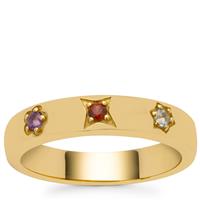 Rajasthan Garnet,Sky Blue Topaz Ring with Bahia Amethyst in Gold Plated Sterling Silver 0.10cts