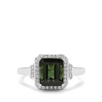 Green Tourmaline Ring with Diamond in 18K White Gold 3.90cts
