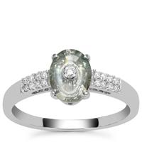 Lehrer TorusRing Montana Sapphire Ring with Diamond in 18K White Gold 1.20cts