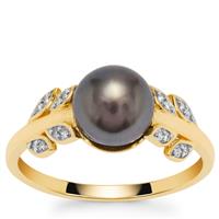 Tahitian Cultured Pearl Ring with Diamond in 9K Gold (7mm)