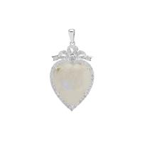 Rainbow Moonstone Pendant with White Zircon in Sterling Silver 33.75cts