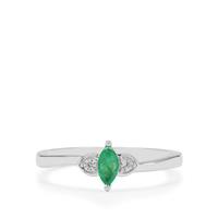 Santa Terezinha Emerald Ring with White Zircon in Sterling Silver 0.30ct