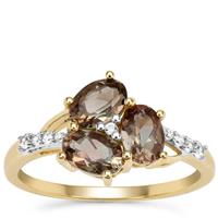 Peacock Parti Oregon Sunstone Ring with White Zircon in 9K Gold 1.41cts