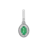 Zambian Emerald Pendant with White Zircon in Platinum Plated Sterling Silver 0.65ct