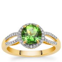 Congo Green Tourmaline Ring with Diamond in 18K Gold 1.45cts