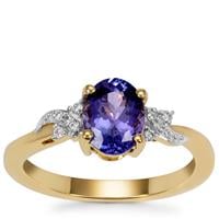 AAA Tanzanite Ring with Diamond in 18K Gold 1.30cts 