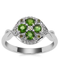 Chrome Tourmaline Ring with Green Diamond in Sterling Silver 0.54cts 