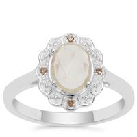 Rose Cut Plush Diamond Sunstone Ring with Champagne Diamond in Sterling Silver 1cts