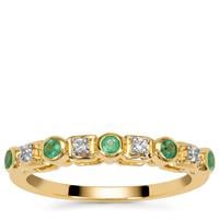 Zambian Emerald Ring with White Zircon in 9K Gold 0.25ct