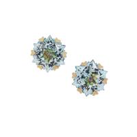 Wobito Snowflake Cut Glacier Blue Topaz Earrings in 9K Gold 6cts
