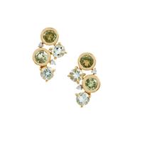 Aquaiba™ Beryl, Kijani Garnet Earrings with Diamond in 9K Gold 1.80cts