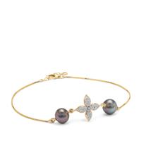 Tahitian Cultured Pearl Bracelet with White Zircon in 9K Gold (7MM)