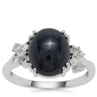 Madagascan Blue Star Sapphire,  Sky Blue Topaz Ring with White Zircon in Sterling Silver 6.03cts