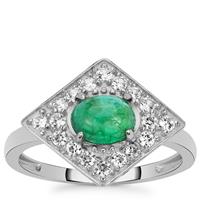 Sandawana Emerald Ring with White Zircon in 9K White Gold 1.52cts