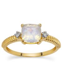 Natural Moonstone Ring with White Zircon in 9K Gold 2.80cts