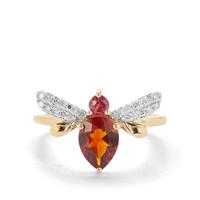 Madeira Citrine, Rajasthan Garnet Ring with Diamond in Gold Plated Sterling Silver 1.20cts