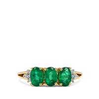 Zambian Emerald Ring with White Zircon in 9K Gold 1.45cts