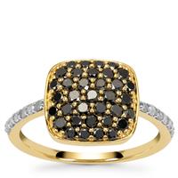Black Diamonds Ring with White Diamonds in 9K Gold 1cts