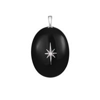 Black Obsidian Pendant with Kaori Cultured Pearl  in Sterling Silver