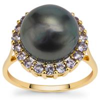 Tahitian Cultured Pearl Ring with AA Tanzanite in 9K Gold (12mm)
