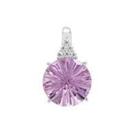 Honeycomb Cut Rose De France Amethyst Pendant with White Zircon in Sterling Silver 5.85cts
