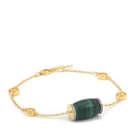 Malachite Bracelet with White Zircon in Gold Plated Sterling Silver 19.70cts