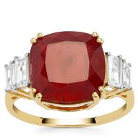 Malagasy Ruby Ring with White Zircon in 9K Gold 9.40cts (F)
