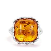 Baltic Cognac Amber (14x14mm) Ring in Sterling Silver