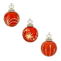 Vintage Christmas  Hand Painted Glass Ornament with Gold Etching (Set of 3)