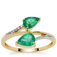 Zambian Emerald Ring with White Zircon in 9K Gold 1.05cts