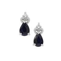 Madagascan Blue Sapphire Earrings with White Zircon in Sterling Silver 1.80cts