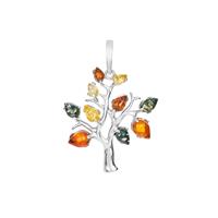 Baltic Cognac, Green & Champagne Amber Tree Pendant in Sterling Silver