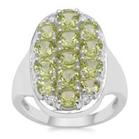 Changbai Peridot Ring with White Zircon in Sterling Silver 3.41cts