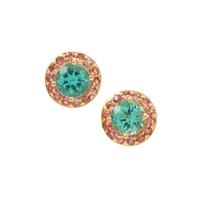 Botli Green Apatite Earrings with Pink Tourmaline in 9K Gold 2.10cts