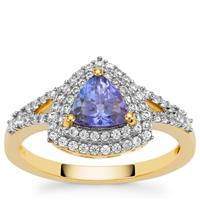 AA Tanzanite Ring with White Zircon in 9K Gold 1.35cts