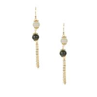 Black & White Type A Jadeite Earrings in Gold Tone Sterling Silver 10cts