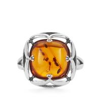 Baltic Cognac Amber Ring in Sterling Silver (12mm)