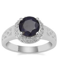Madagascan Blue Sapphire Ring with White Zircon in Sterling Silver 2.73cts