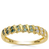 Ombre Blue Diamonds Ring with White Diamonds in 9K Gold 0.25cts