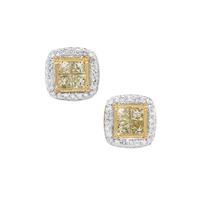 Yellow Diamonds Earrings with White Diamonds in 9K Gold 0.62ct