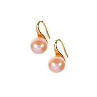 Naturally Papaya Cultured Pearl Earrings in Gold Tone Sterling Silver (9mm)
